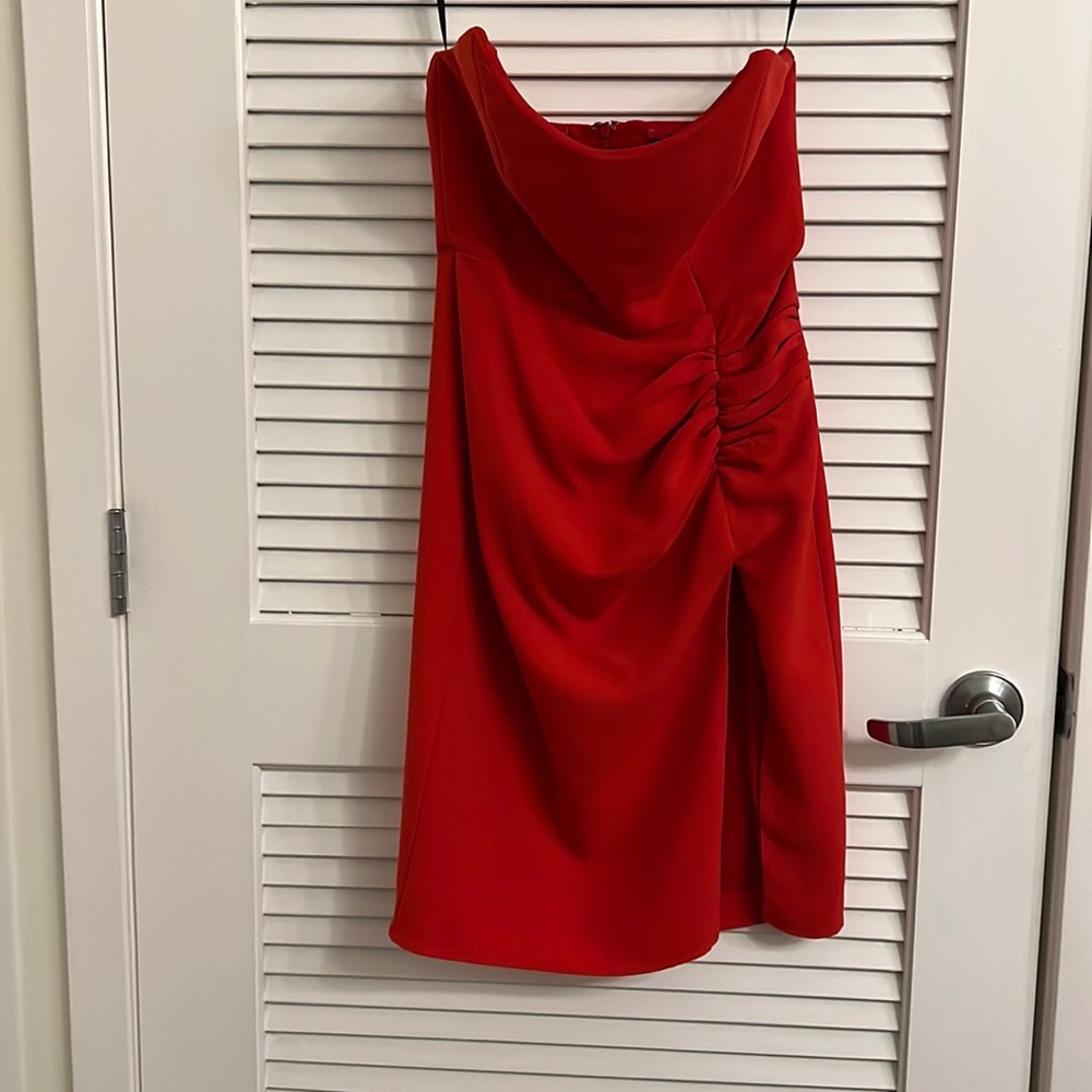 NBD Red strapless dress with high slit. Only worn once. In great condition